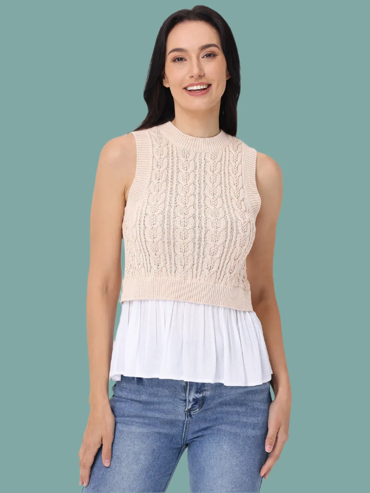 Camilia Mixed Media Top Laser Cut Edges off - road