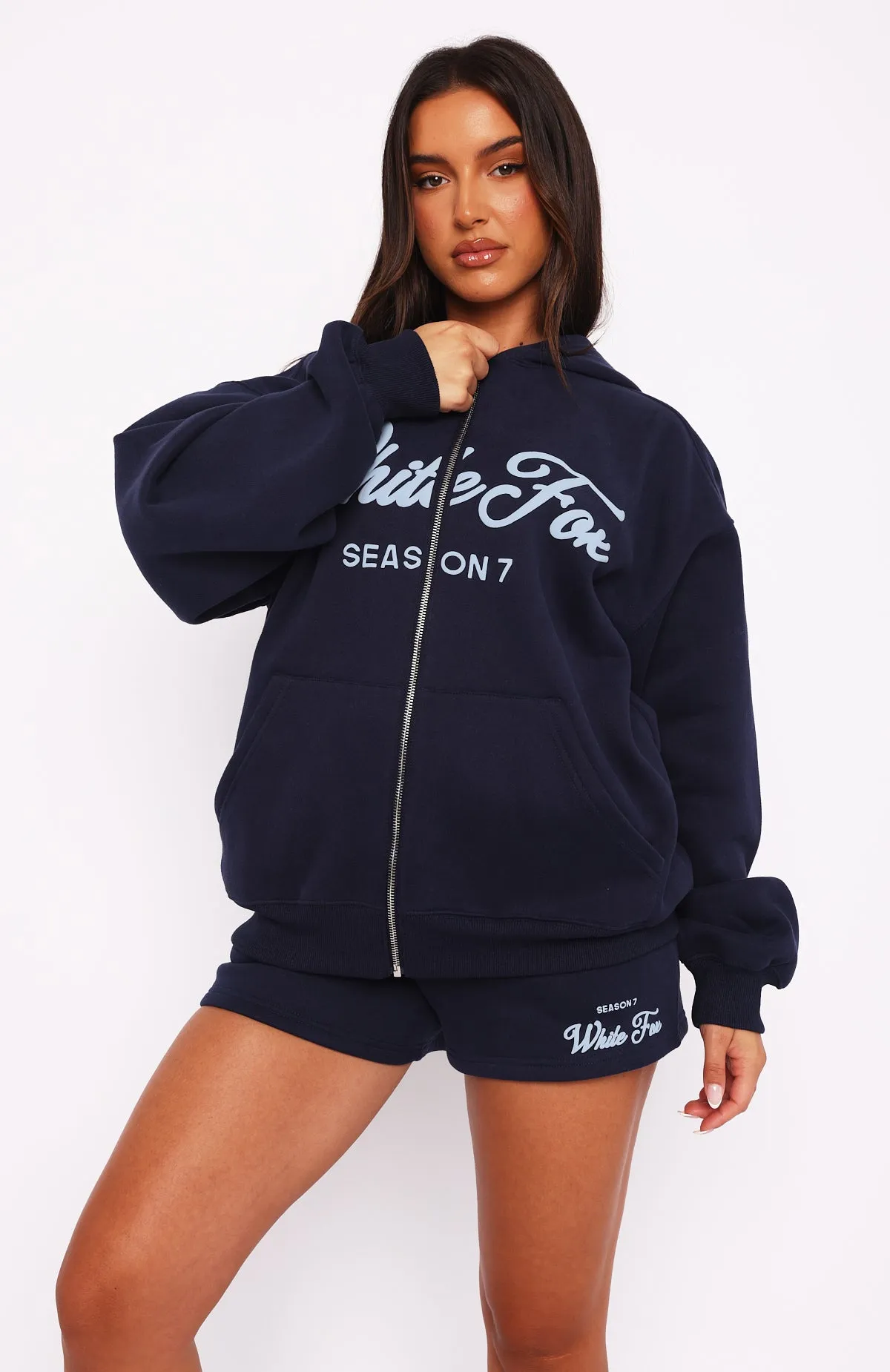 Season 7 Zip Front Hoodie Deep Sea Textured Fabric