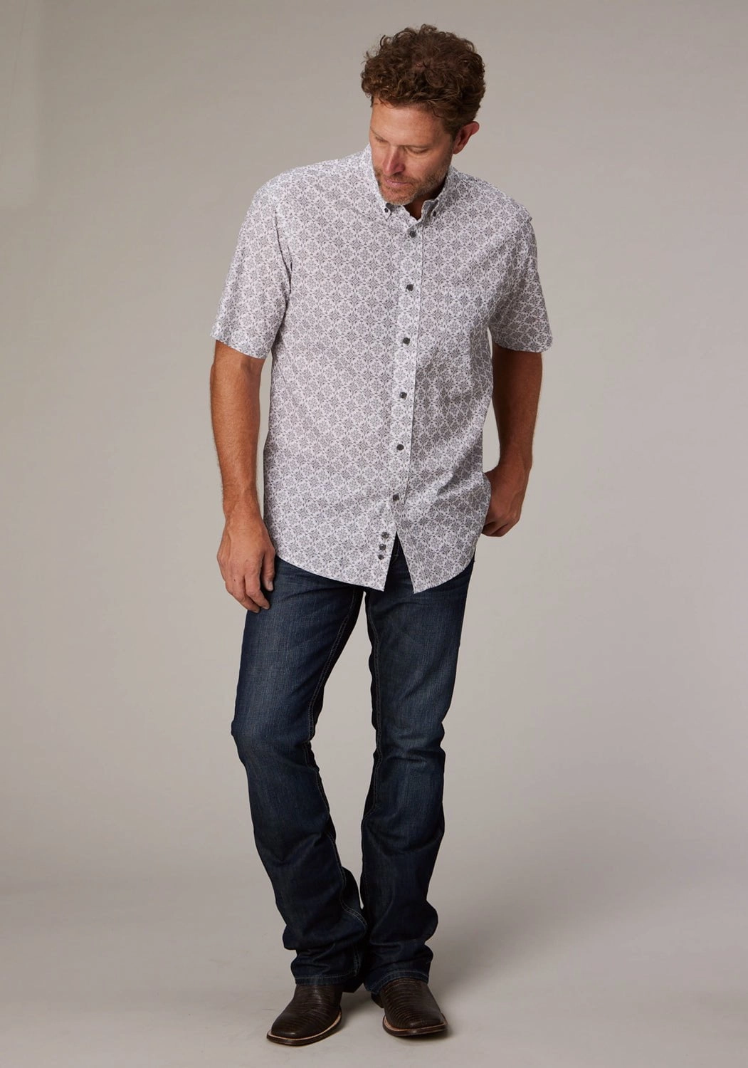 Roper Mens 2017 Silver Medallion Grey 100% Cotton 1 Pkt S/S Shirt Casual Elegance Polo Style