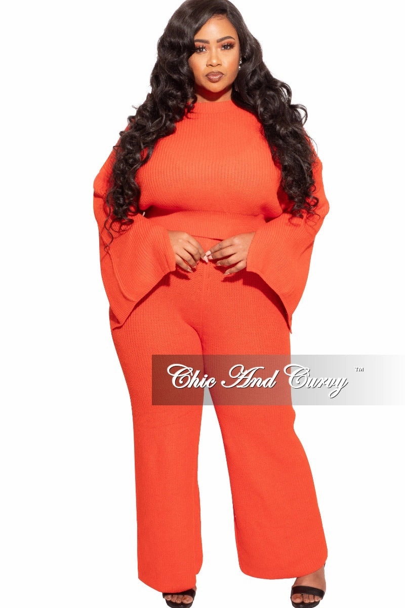 Final Sale Plus Size Knit 2-piece Set in Orange Stretch Ready Breathable mesh design
