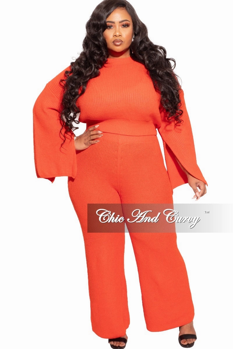 Final Sale Plus Size Knit 2-piece Set in Orange Outdoor Fit Fashionable Fit