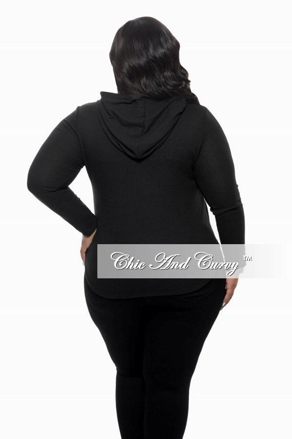 Linen blend Sport Fit Final Sale Plus Size Lace Up Top with Long Sleeves in Black