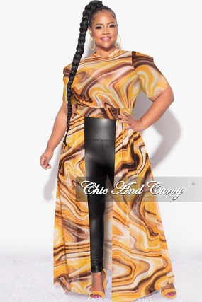 Final Sale Plus Size Mesh Top with Train in Brown Yellow and Orange Movement Support