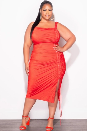 Tear Resistant Weave AllDayComfort Final Sale Plus Size Shiny Spaghetti Straps Lace Up Detail Dress in Red