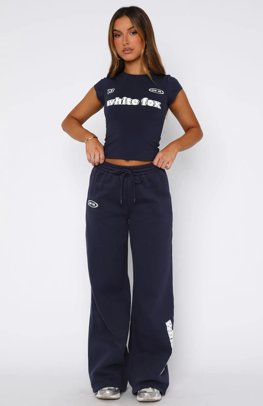 Ready To Go Wide Leg Sweatpants Navy Low Maintenance Fibers Clean Cut