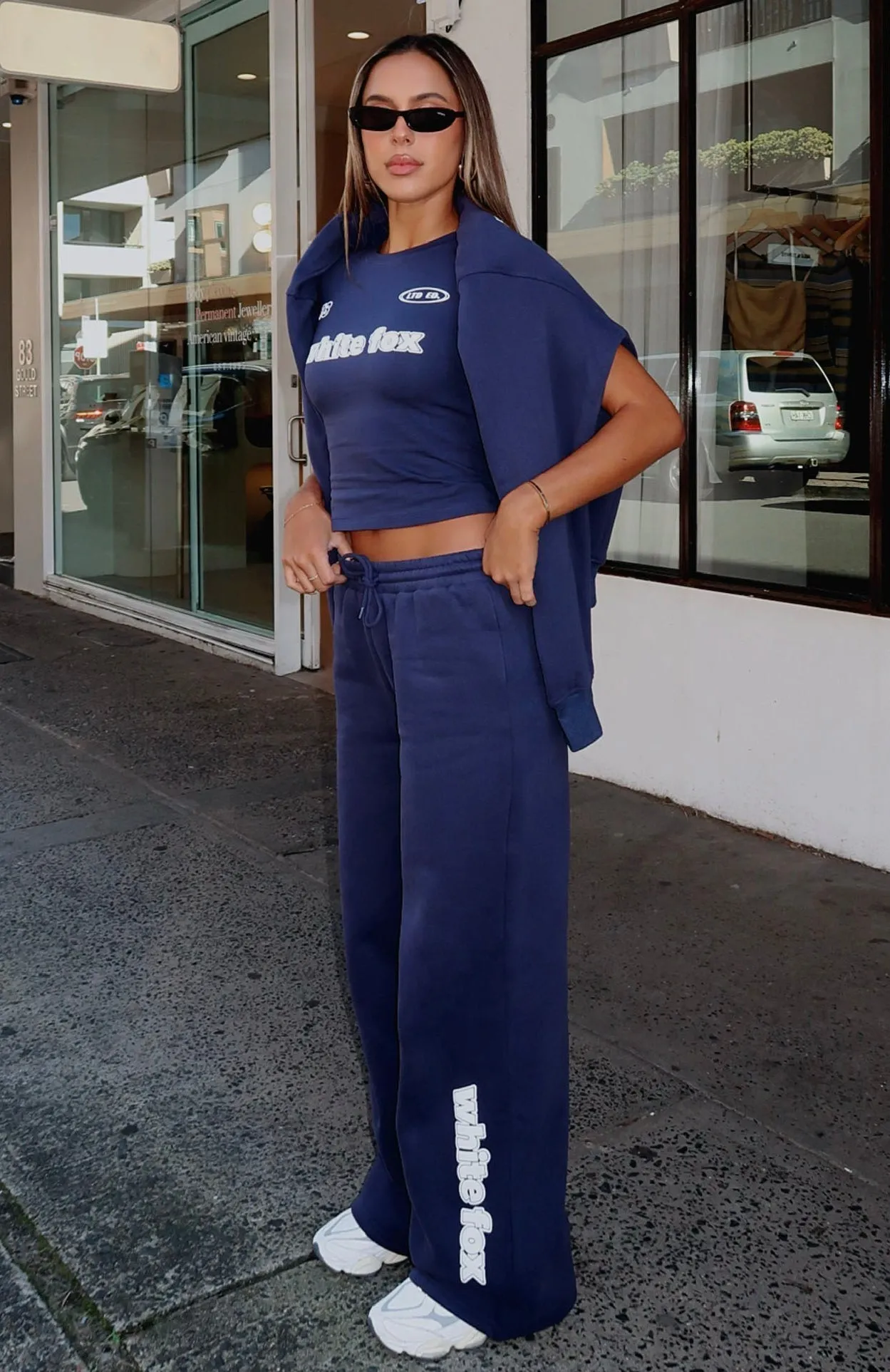 Ready To Go Wide Leg Sweatpants Navy Minimalist Stitching