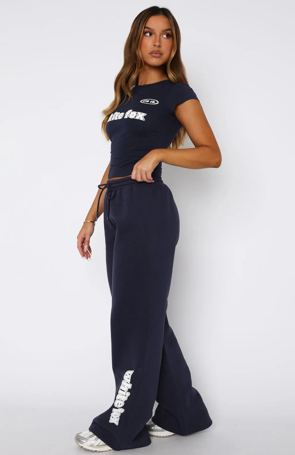 Ready To Go Wide Leg Sweatpants Navy Airflow Optimized Flexible Knit Construction