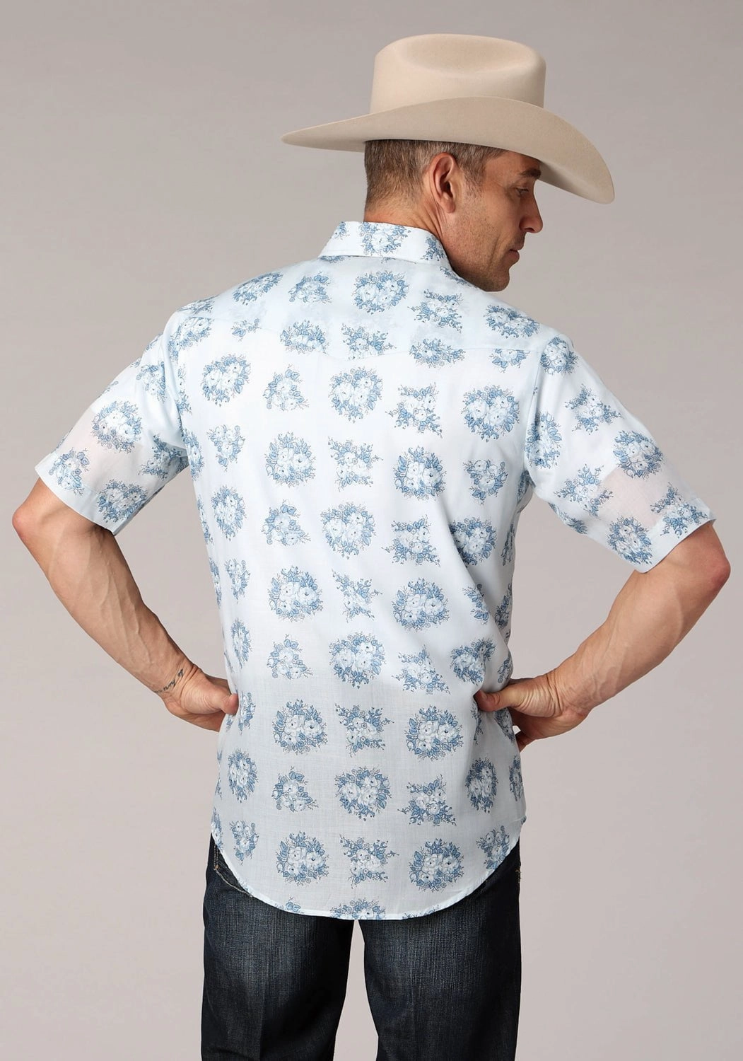 Unisex Design Roper Mens 2066 Multi Floral Blue Cotton Blend S/S Shirt