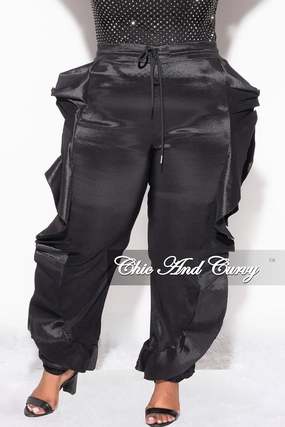 Final Sale Plus Size Ruffle Pants in Black (Pants Only) Low Bulk Design
