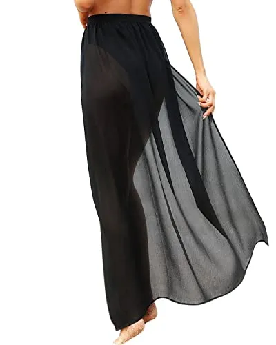 Semi Sheer Swimsuit Wrap Skirt Coverups For Women-Black