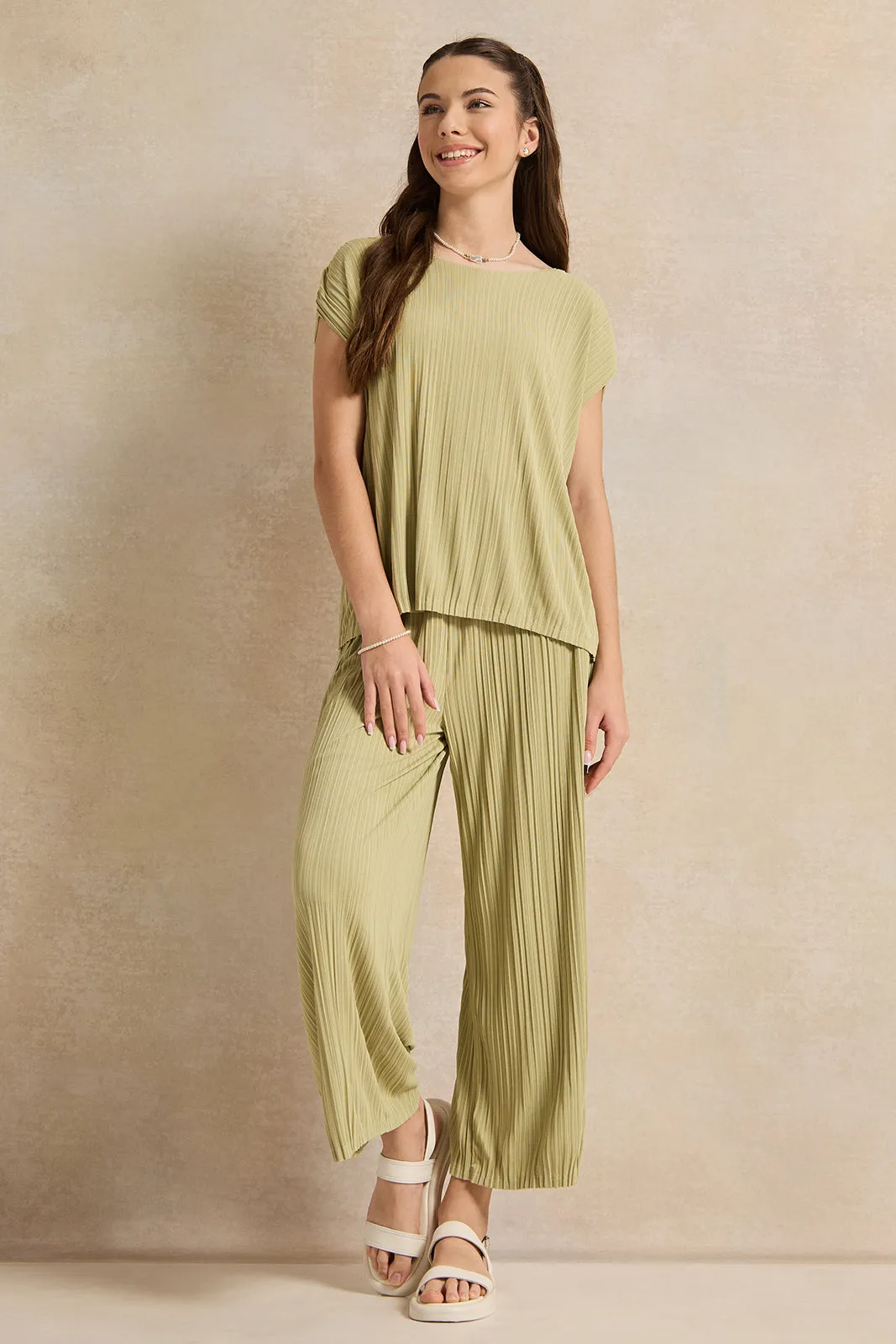 Senior Girls Green Pleated Pants