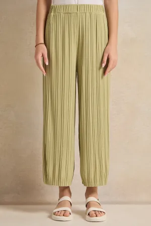 Senior Girls Green Pleated Pants
