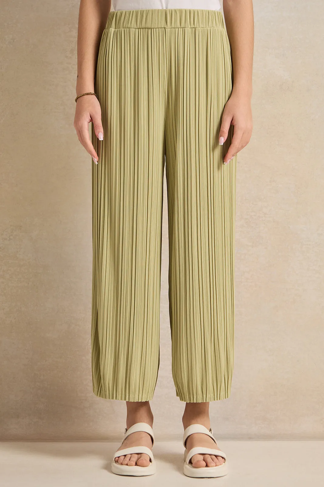 Senior Girls Green Pleated Pants