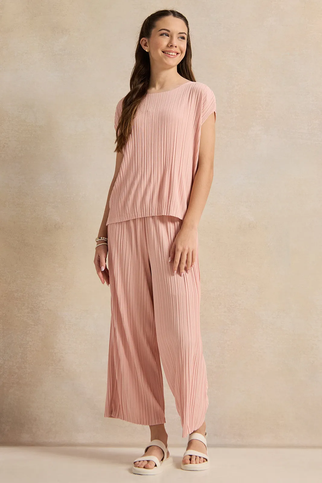 Senior Girls Pink Pleated Pants