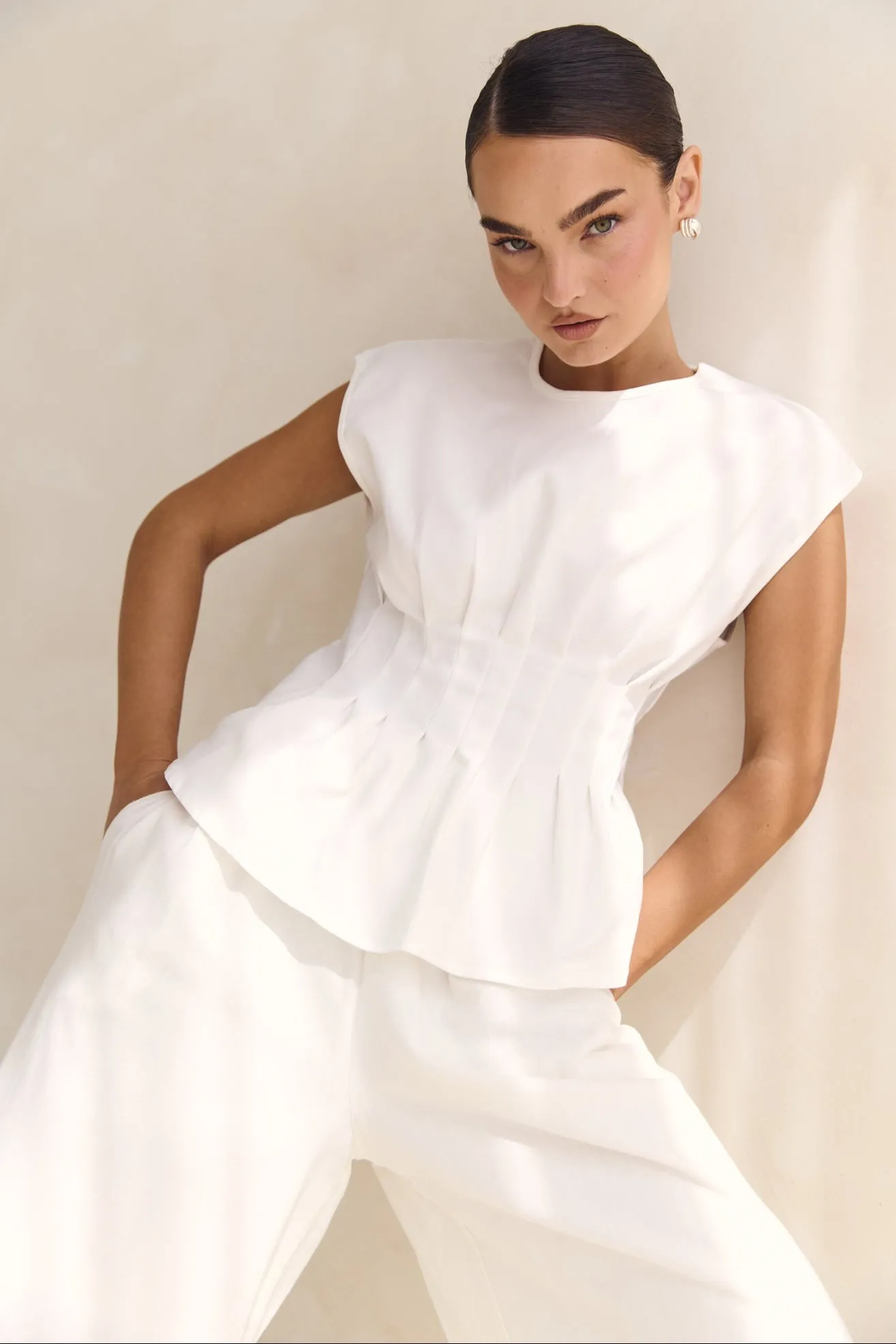 Seraphina Top (White) TwoToneEffect WideNeckline