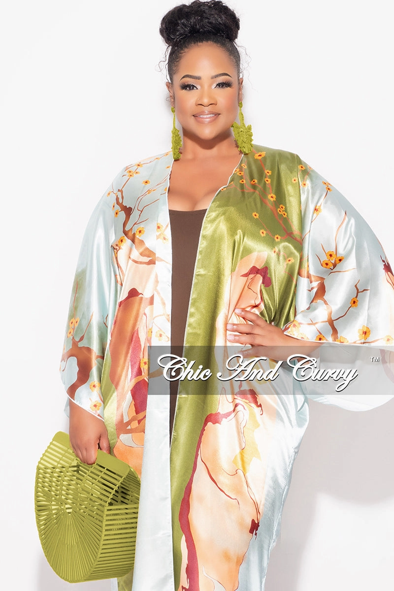 Core Style ComfortWaistband Final Sale Plus Size Satin Caftan in Olive & Rust Multi Color Floral Print