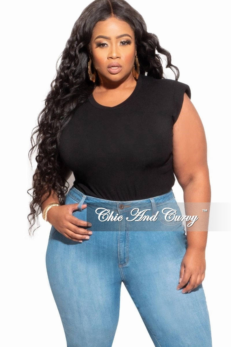 Final Sale Plus Size Sleeveless Top with Shoulder Pads in Black Walk Friendly