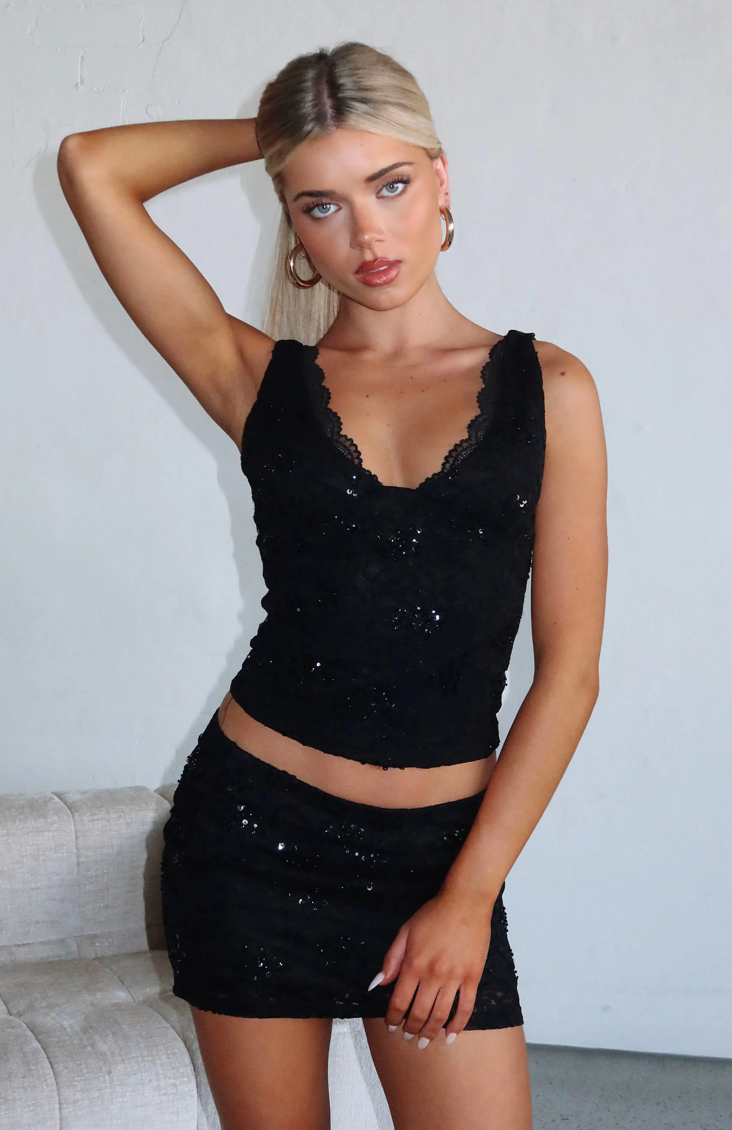 Double Layer Soft Aesthetic I Own My Night Lace Top Black