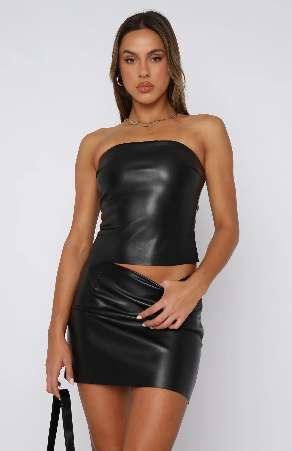 Worth Waiting PU Mini Skirt Black Foil Print