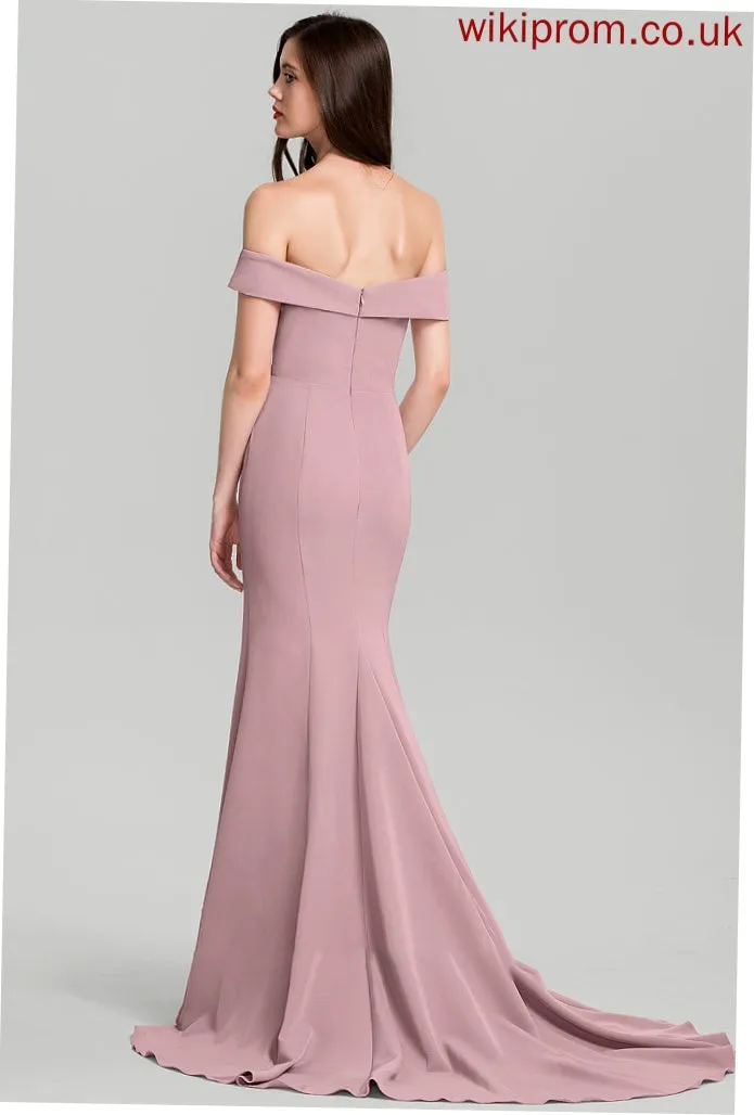 Sheath/Column Crepe Dress Diya Train Sweep Stretch Off-the-Shoulder Wedding Wedding Dresses