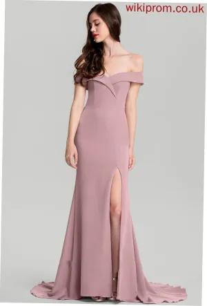 Sheath/Column Crepe Dress Diya Train Sweep Stretch Off-the-Shoulder Wedding Wedding Dresses