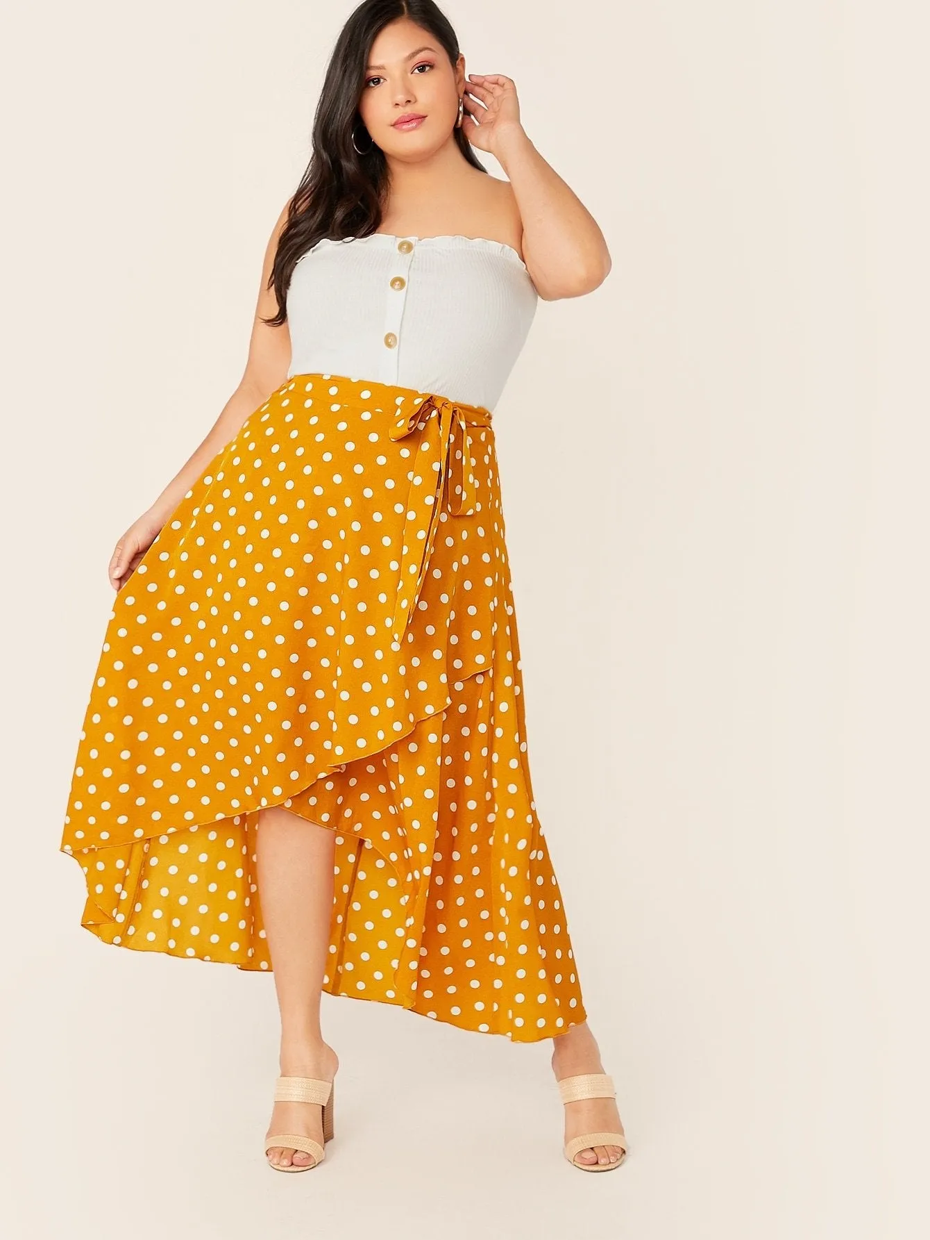 SHEIN Plus Polka Dot Wrap Knot Skirt