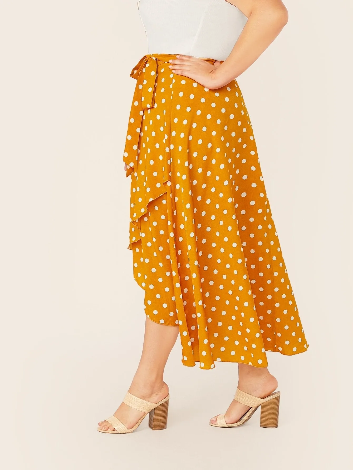 SHEIN Plus Polka Dot Wrap Knot Skirt
