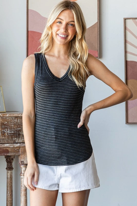 Convertible Sleeve Adaptation Everyday Comfort Fit SHELLY STRIPE CASUAL TANK TOP S-XL