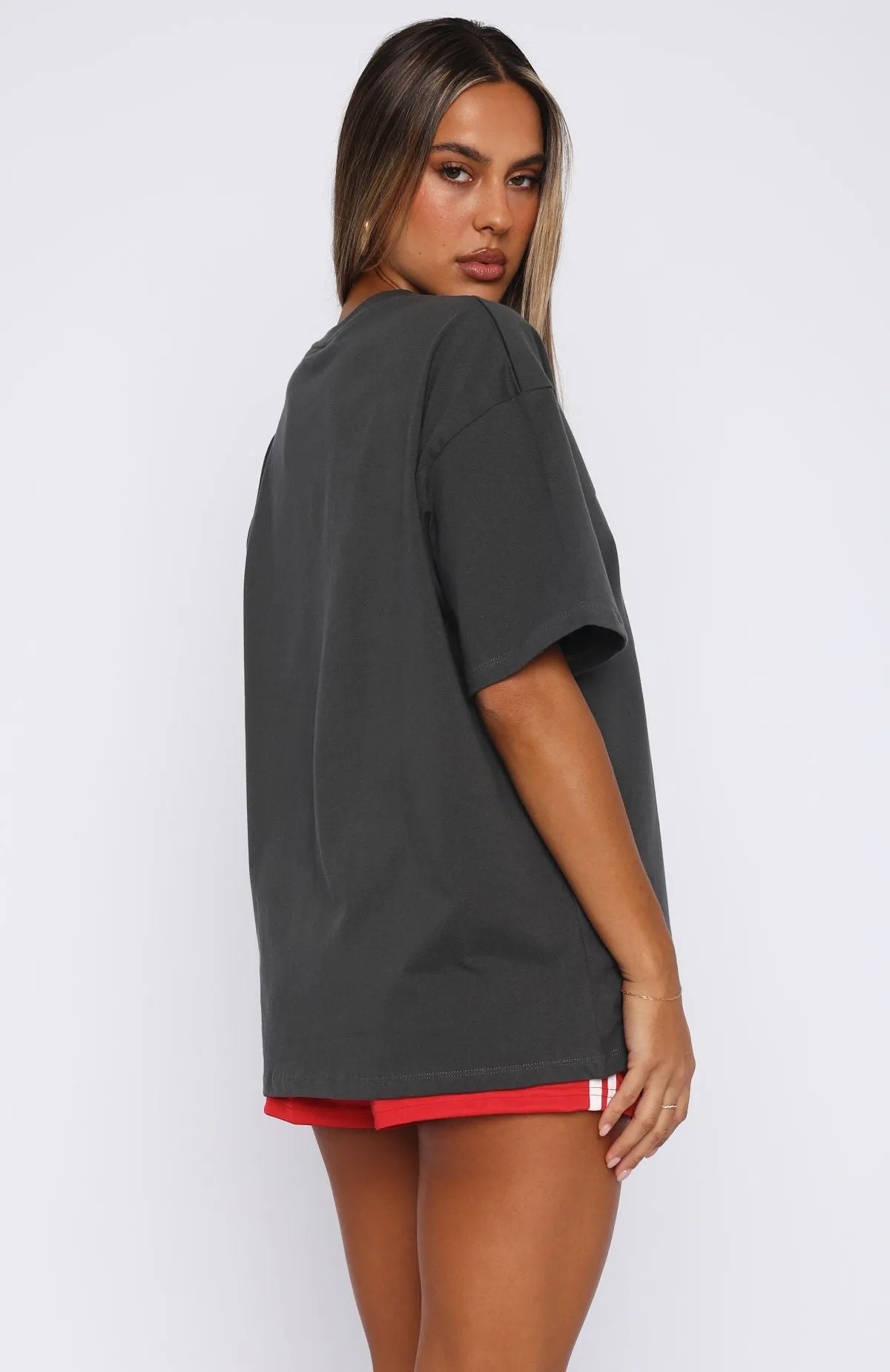 Adjustable Hemline FlexibleCuff She's Too Nice Oversized Tee Charcoal