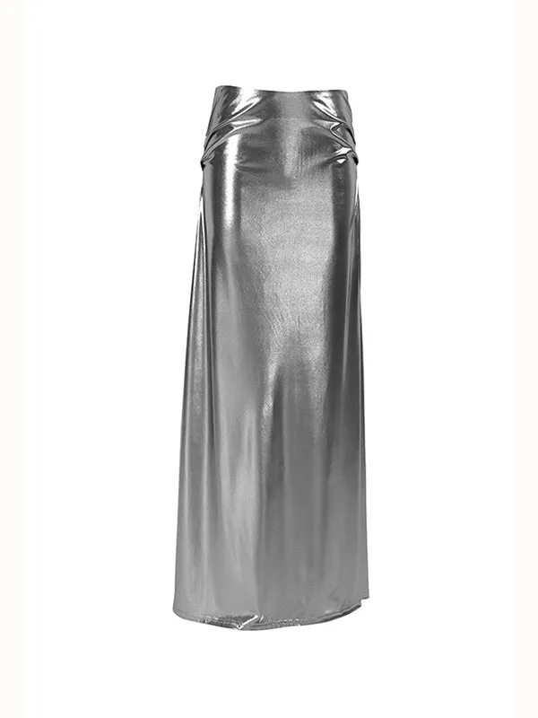 Shiny Solid Color A-line Bodycon Skirts Bottoms