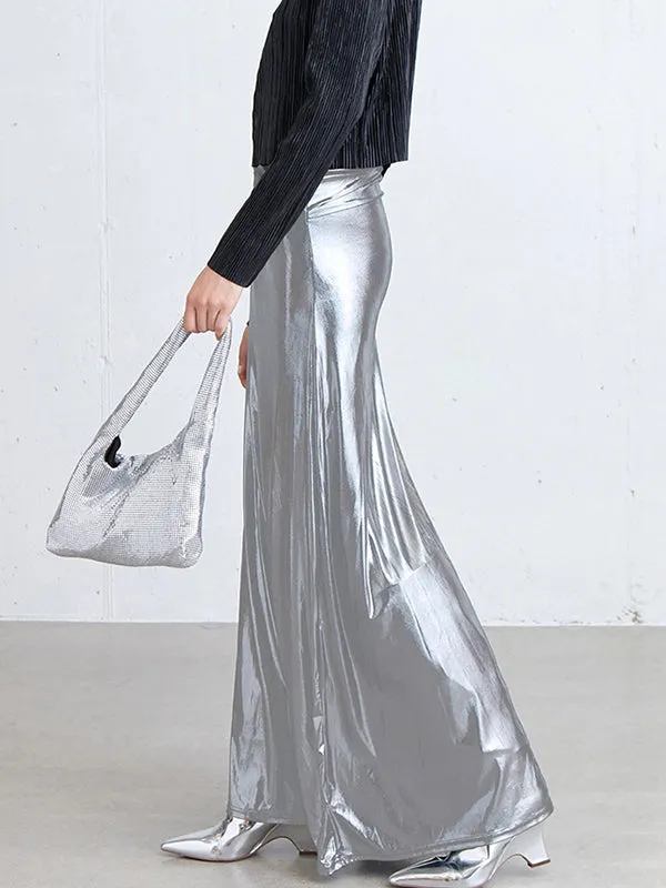 Shiny Solid Color A-line Bodycon Skirts Bottoms