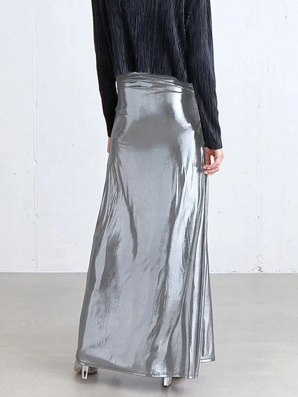 Shiny Solid Color A-line Bodycon Skirts Bottoms