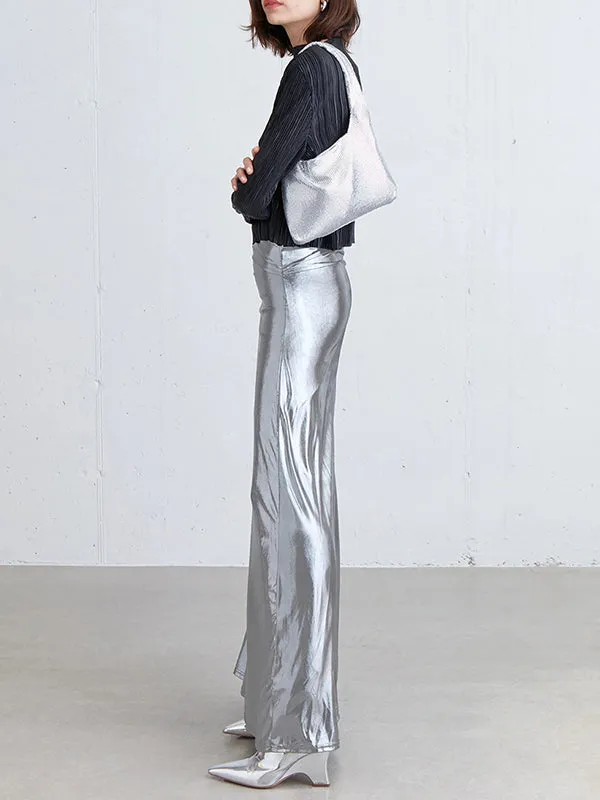 Shiny Solid Color A-line Bodycon Skirts Bottoms