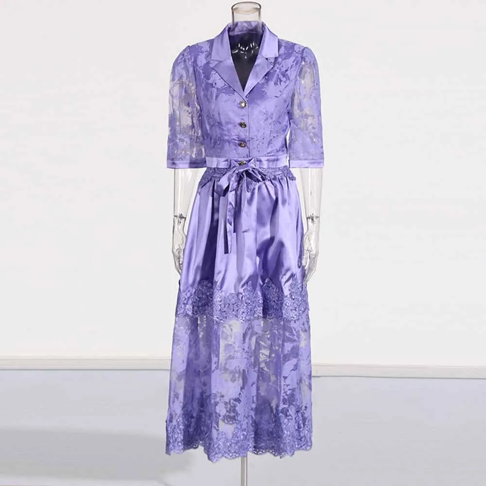 Shirt Collar Two Piece Midi Skirt Suit With Half-Sleeves