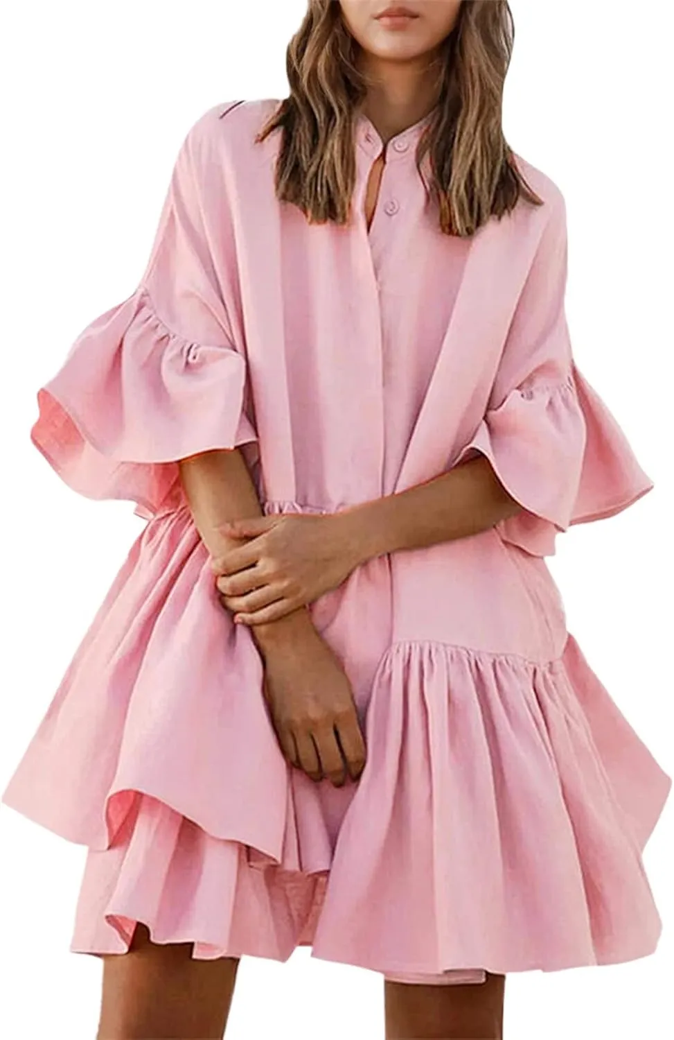 Shirt Dresses for Women 2025 Bohemian College Tiered Ruffle Half Sleeve Vacation Dress Homecoming Comfy Cruise Outfits