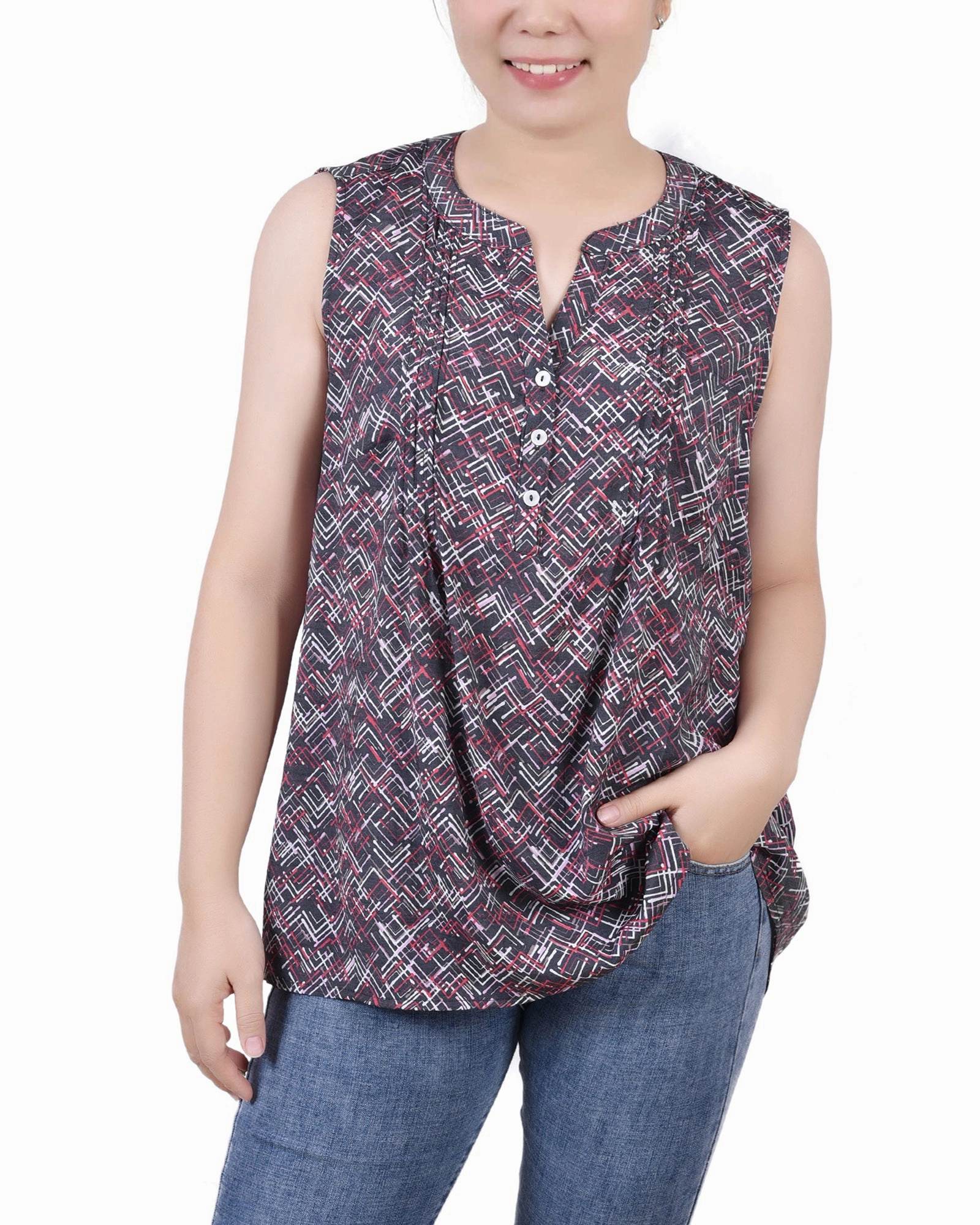 RelaxedNeckline Sustainable Manufacturing Process Sleeveless Pintucked Blouse