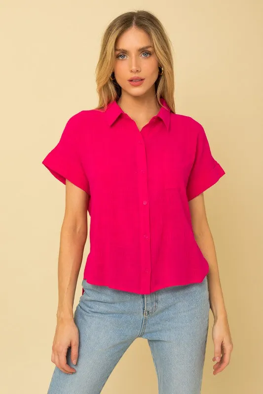 Short Sleeve Button Down Blouse
