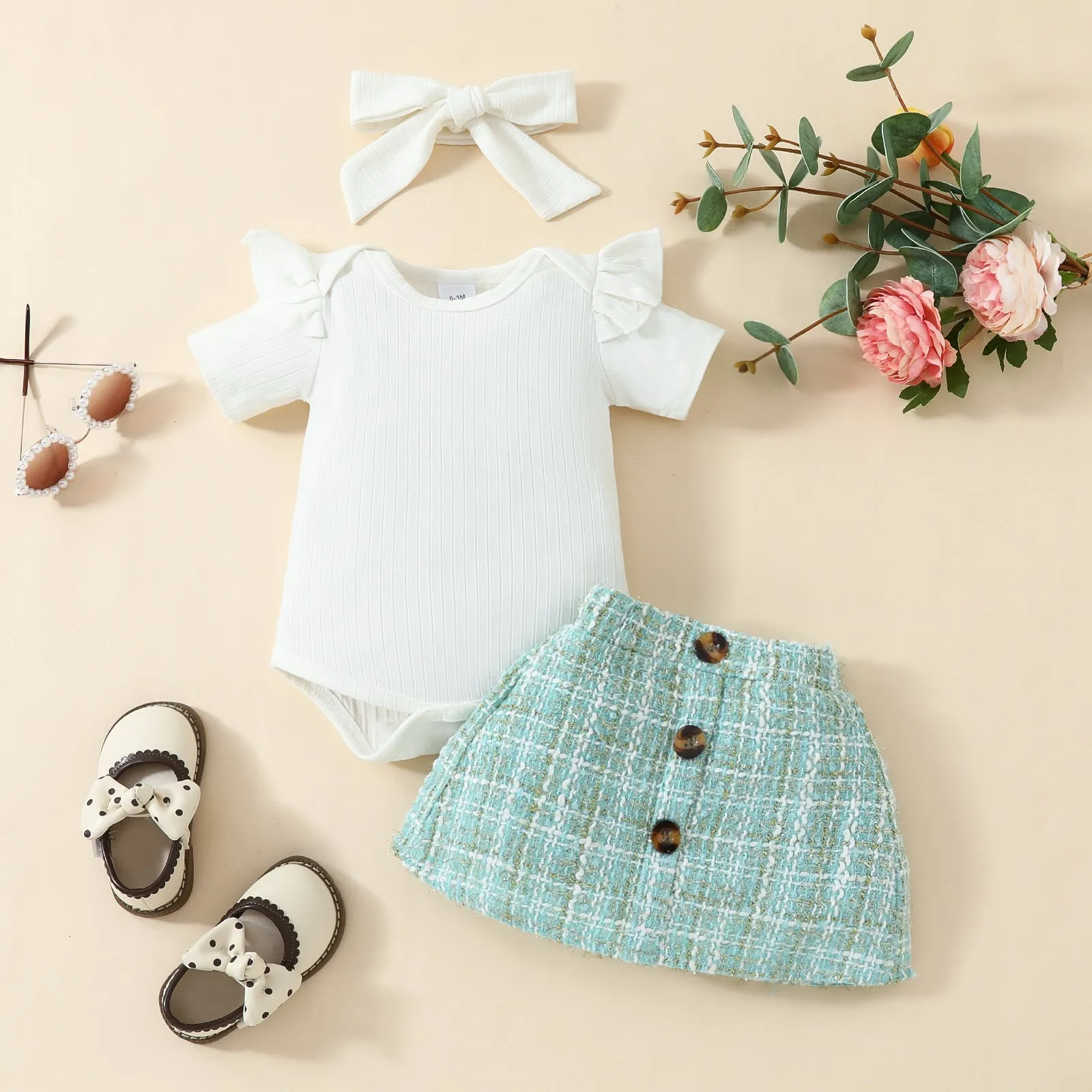 Short-sleeved Blouse and Skirt Suit for Babies