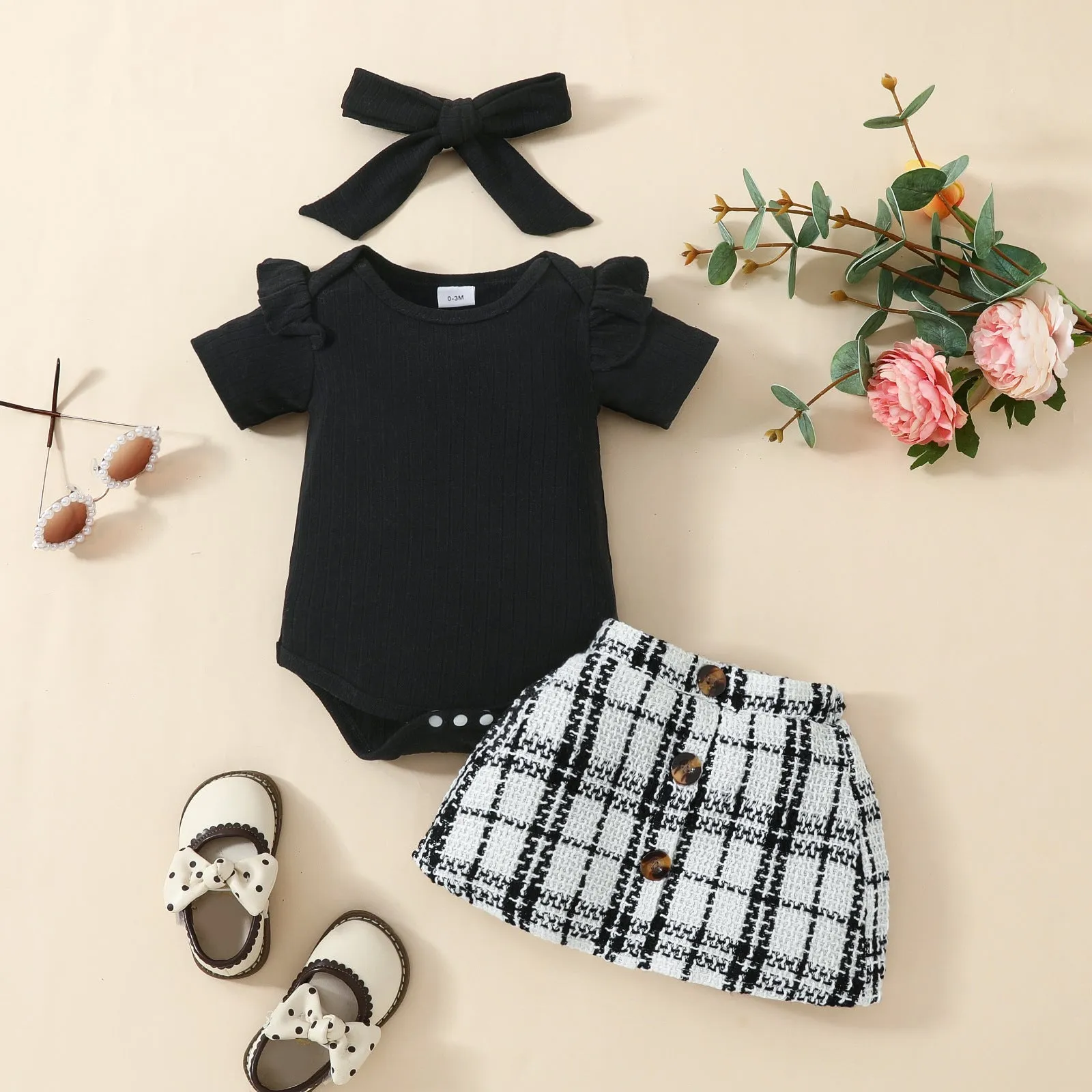 Short-sleeved Blouse and Skirt Suit for Babies