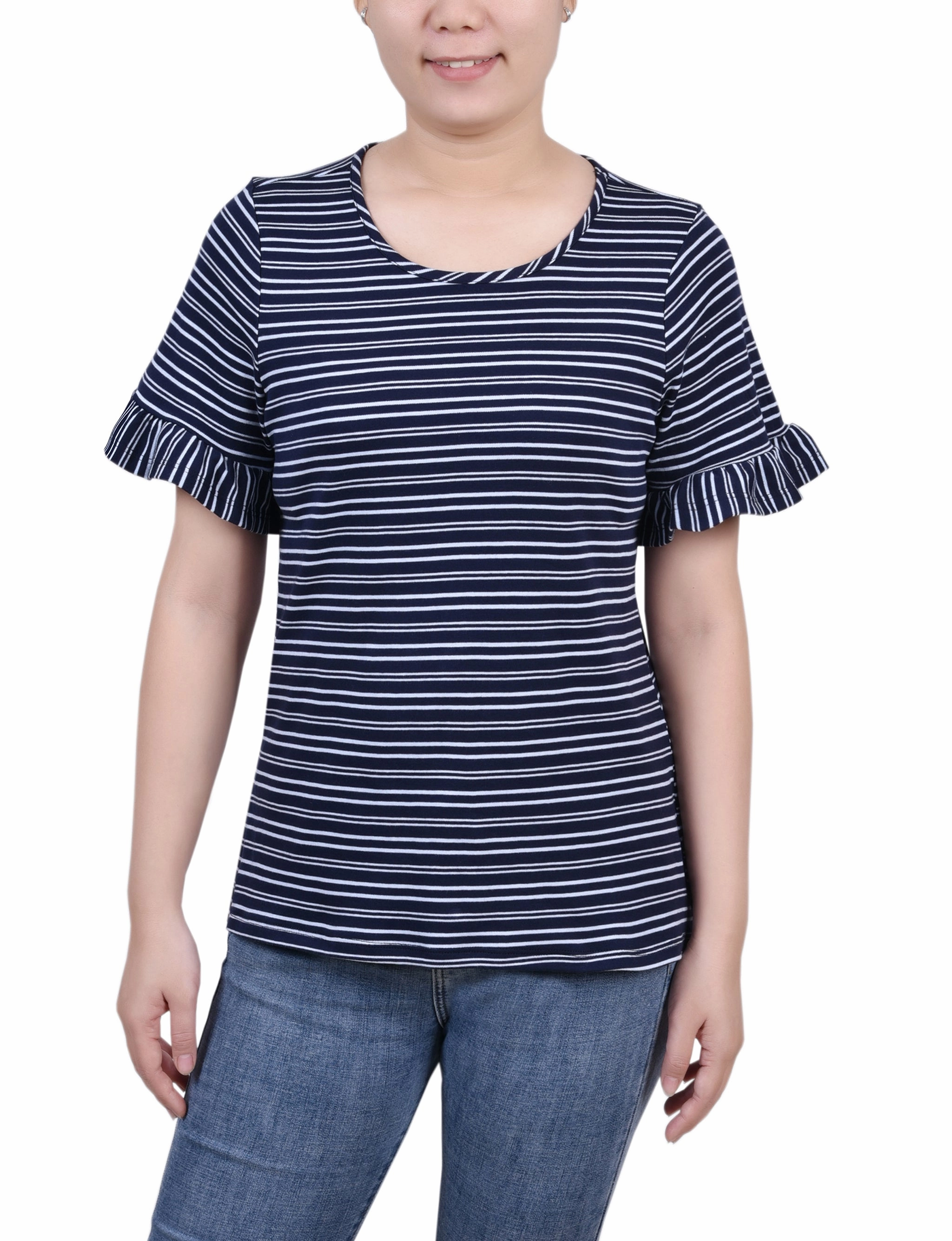 ribbed texture AllDay Comfort Tech Short Bell Sleeve Top