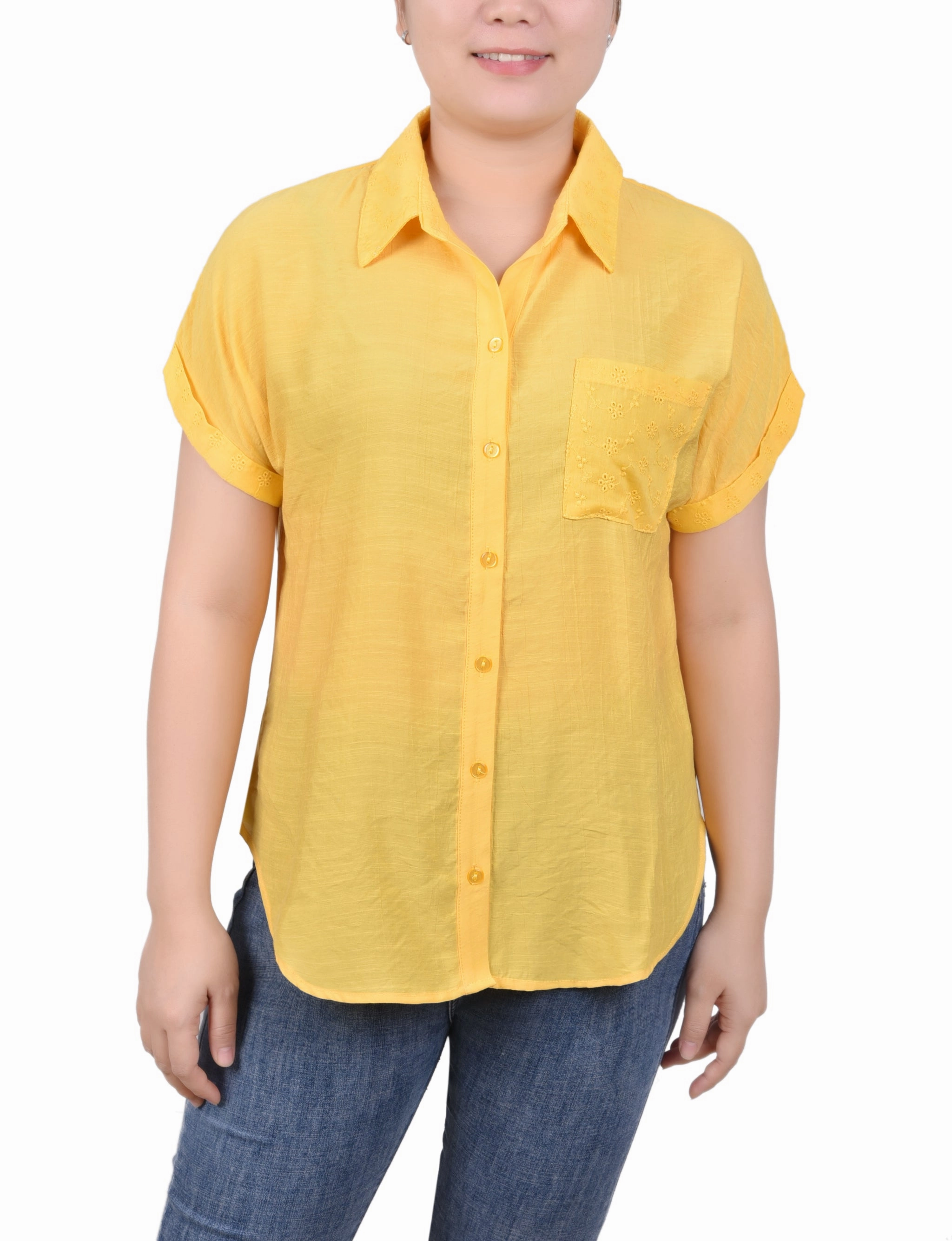 Durable Reinforced Elbow Patches Short Extended Sleeve Blouse