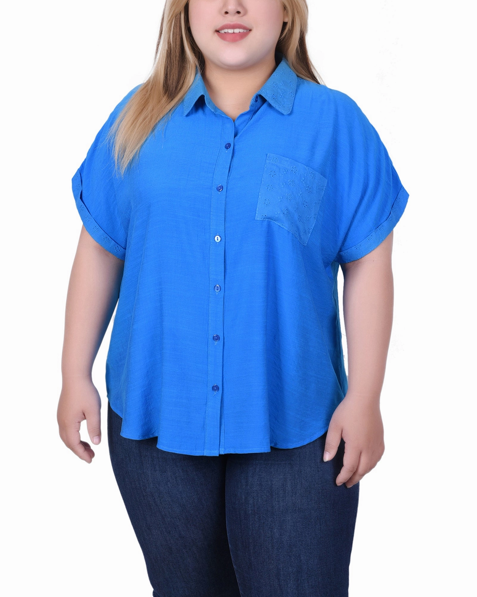 Short Extended Sleeve Blouse Foldable Cuff Design