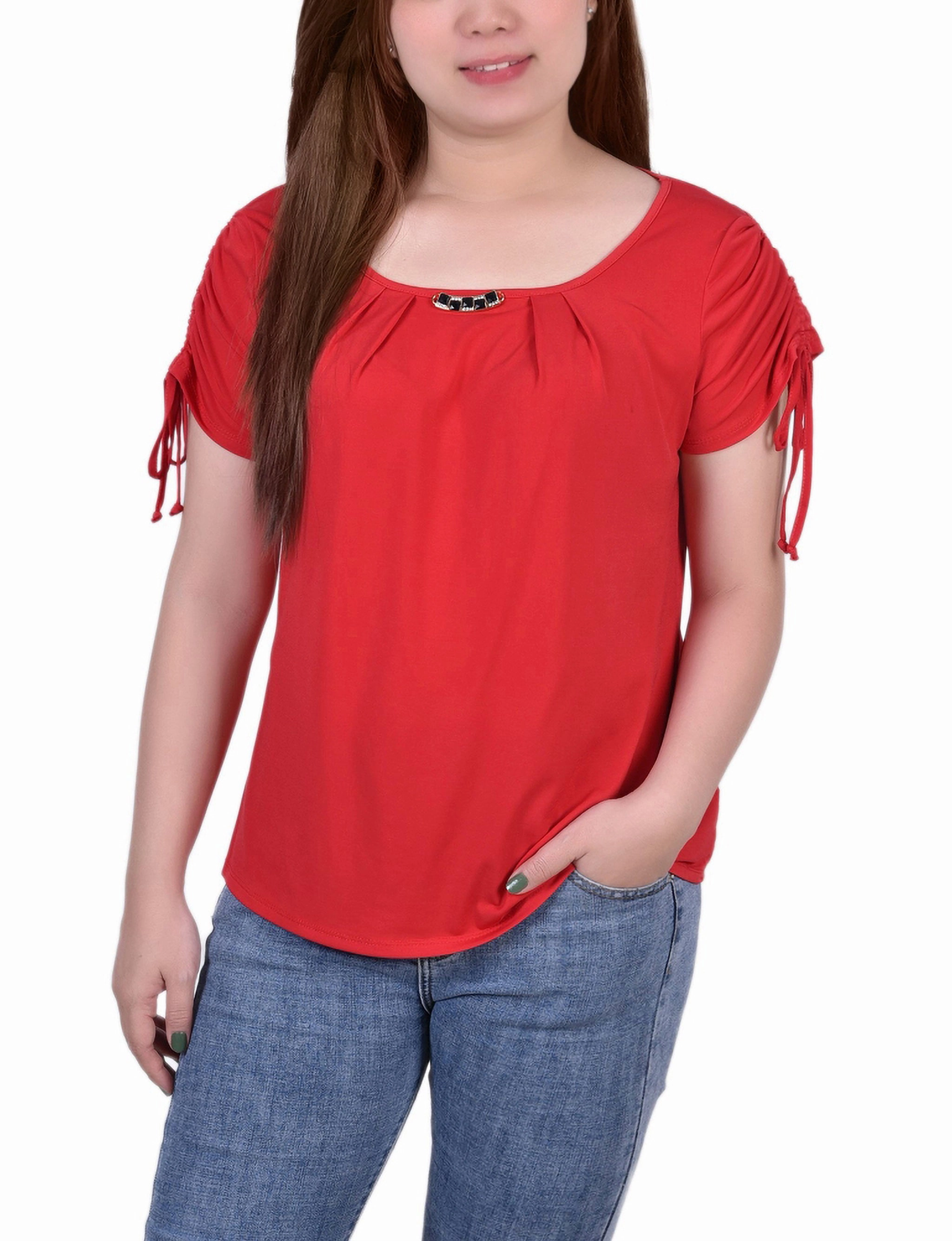Short Ruched Sleeve Top With Pleats WaterRepellent Coating