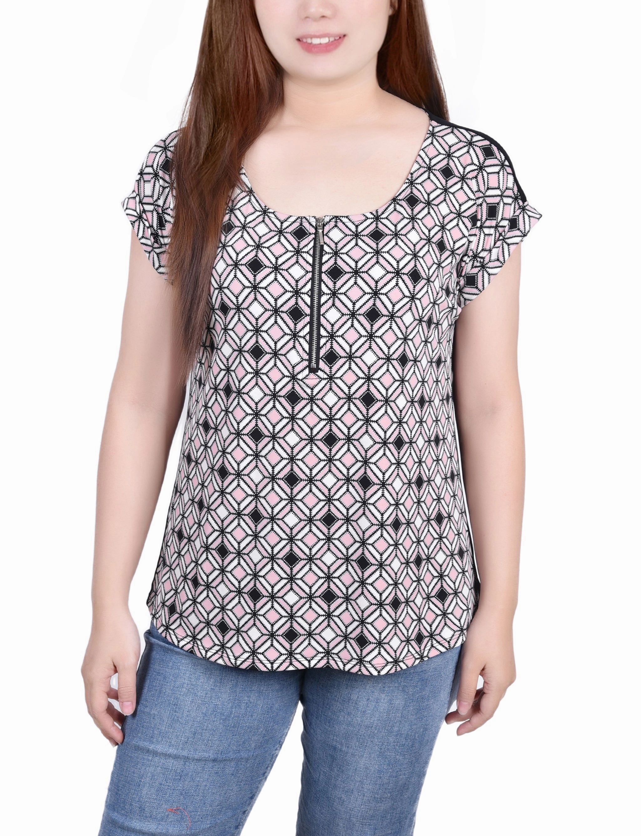 Ethically Sourced Yarn ZeroWaste Construction Short Sleeve 1/2 Zip Knit Top