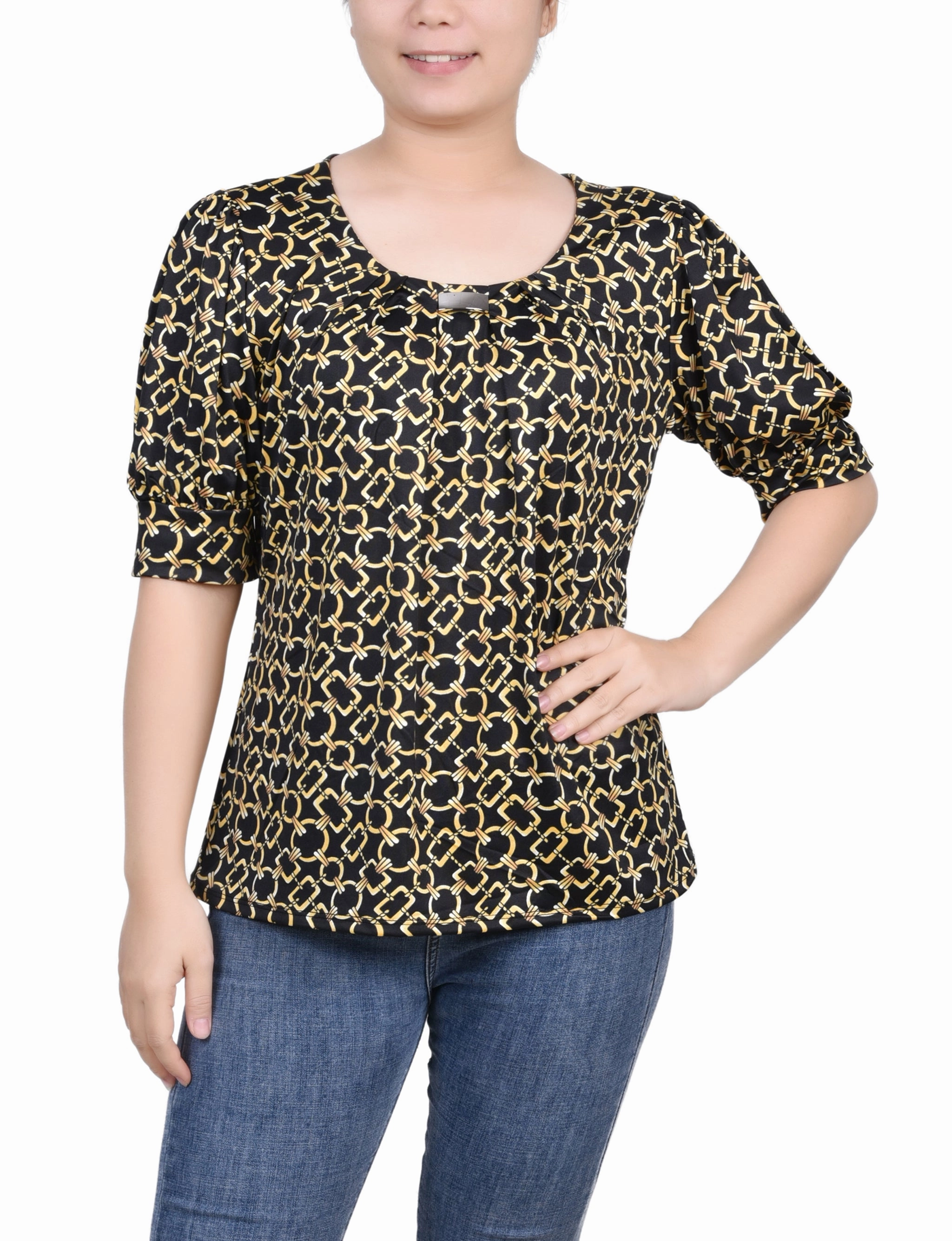 Short Sleeve Balloon Sleeve Top Ethically Sourced Yarn