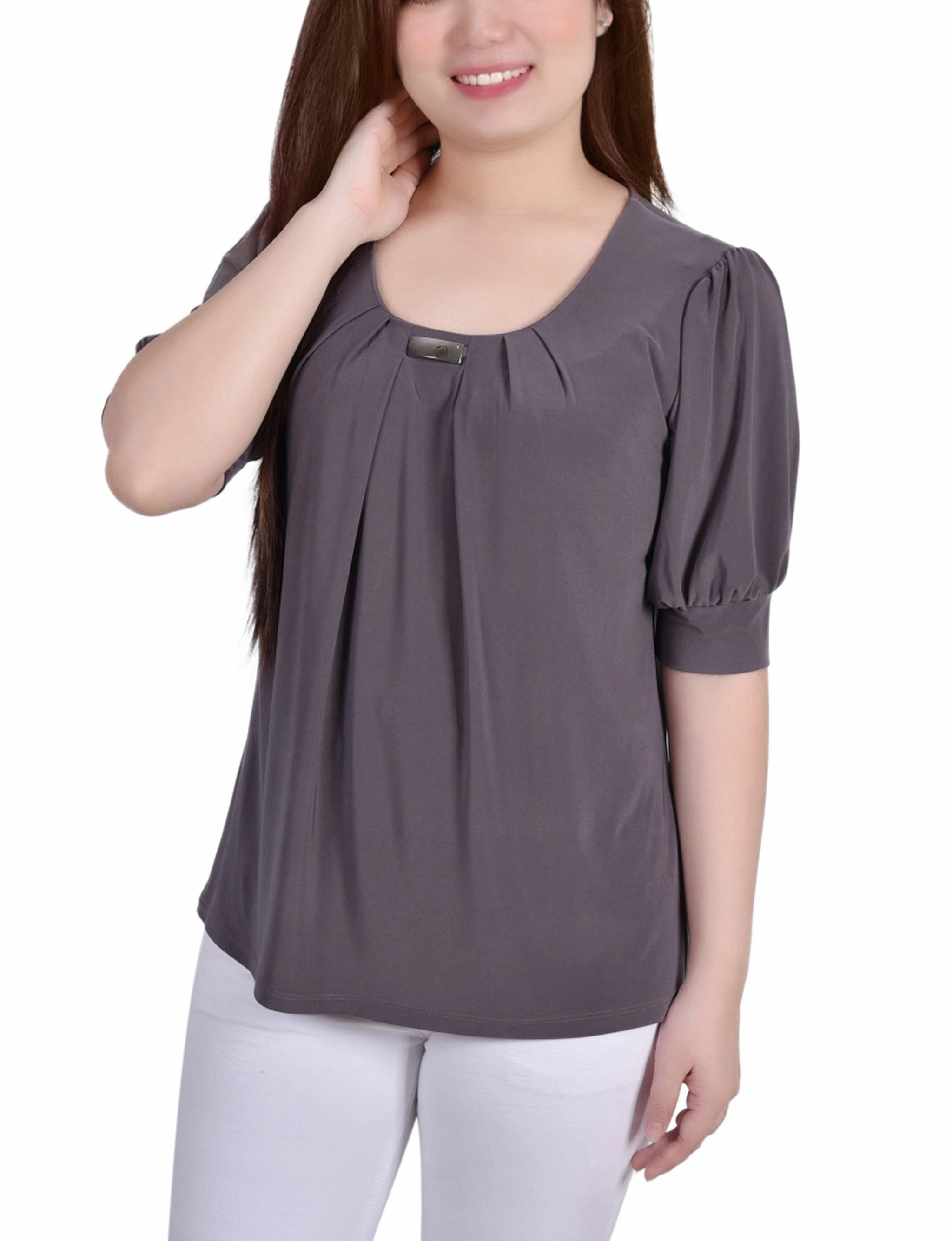 Short Sleeve Balloon Sleeve Top With Hardware AllClimateAdaptive