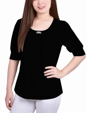 Short Sleeve Balloon Sleeve Top With Hardware Daily Wear Wrinkle Resistant