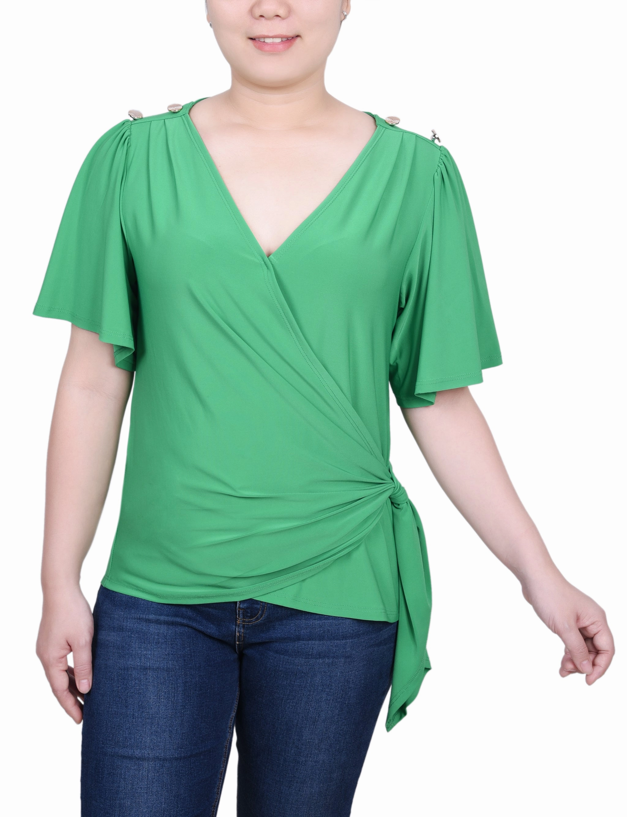 CroppedLength Short Sleeve Wrap Top