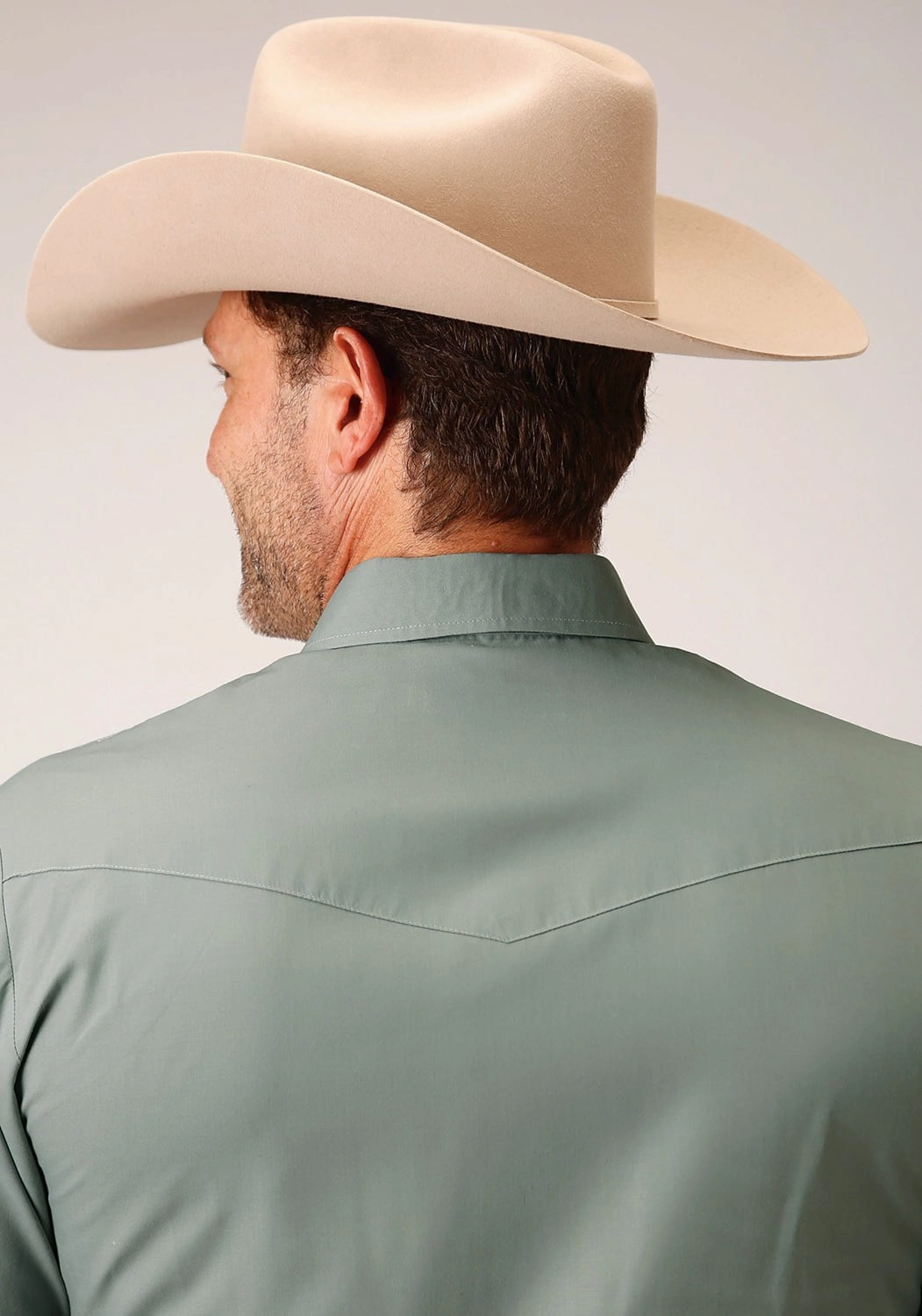 Roper Mens Dusty Green Cotton Blend Solid Broadcloth S/S Shirt Snag Free Surface