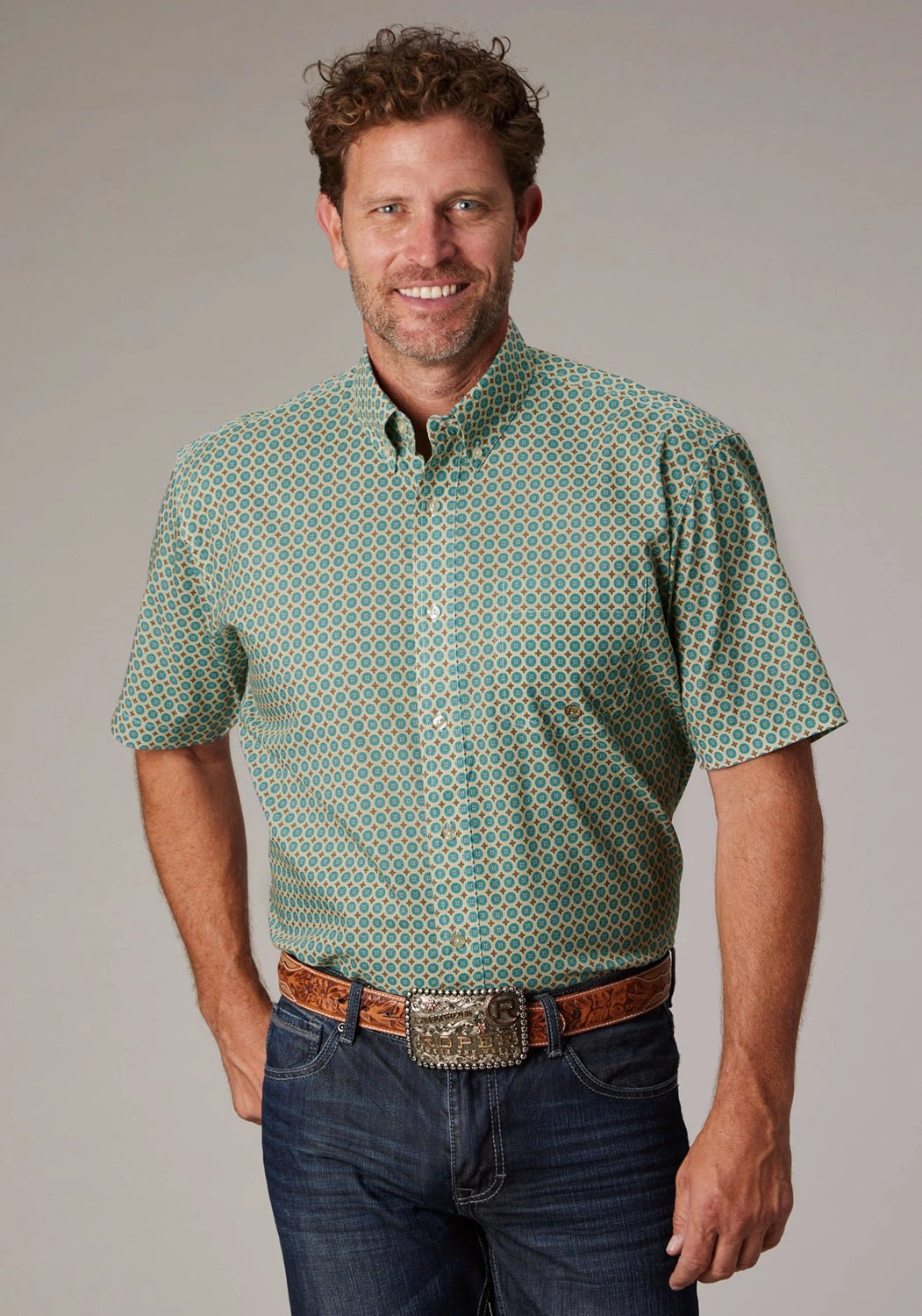 Sporty Comfort Unisex Option Roper Mens Sedona Foulard Turquoise 100% Cotton 1 Pkt S/S Shirt